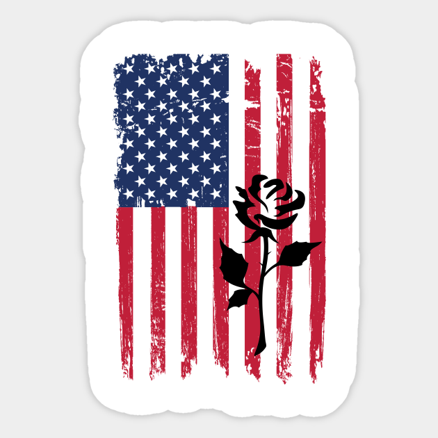 Rose Silhouette American Flag USA Patriotic Rose Sticker TeePublic